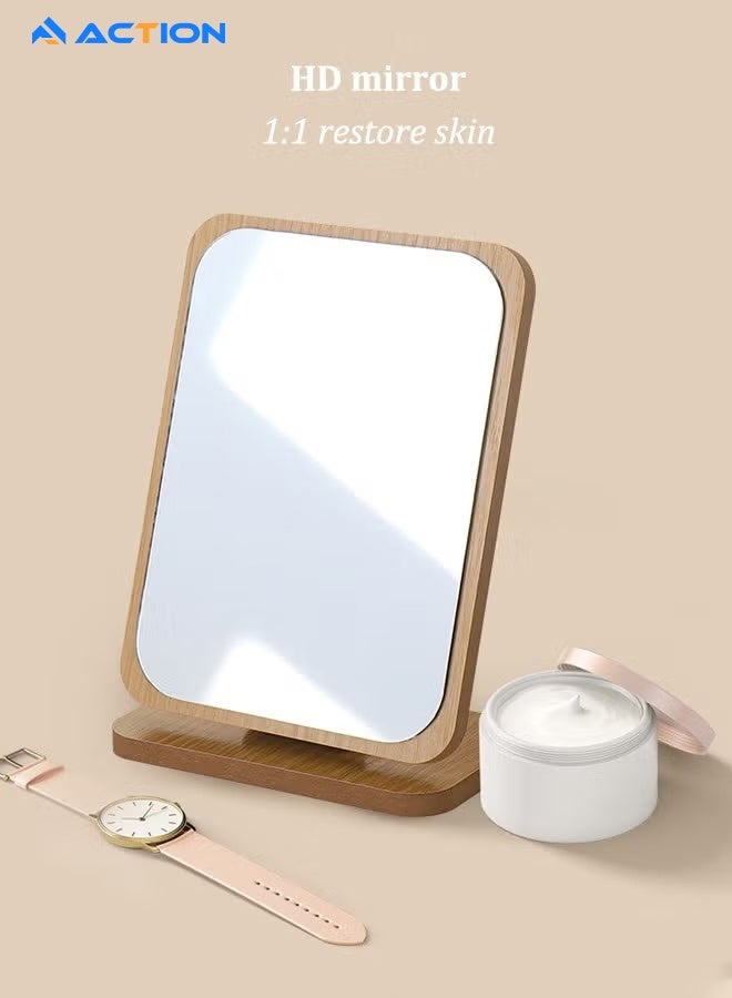 أكشن مرآة مستطيلة صغيرة للطاولة، مرآة خشبية قائمة بإطار، مرآة للمكتب، مرآة دوارة بزاوية 90 درجة للمكياج ومستحضرات التجميل - Image 5