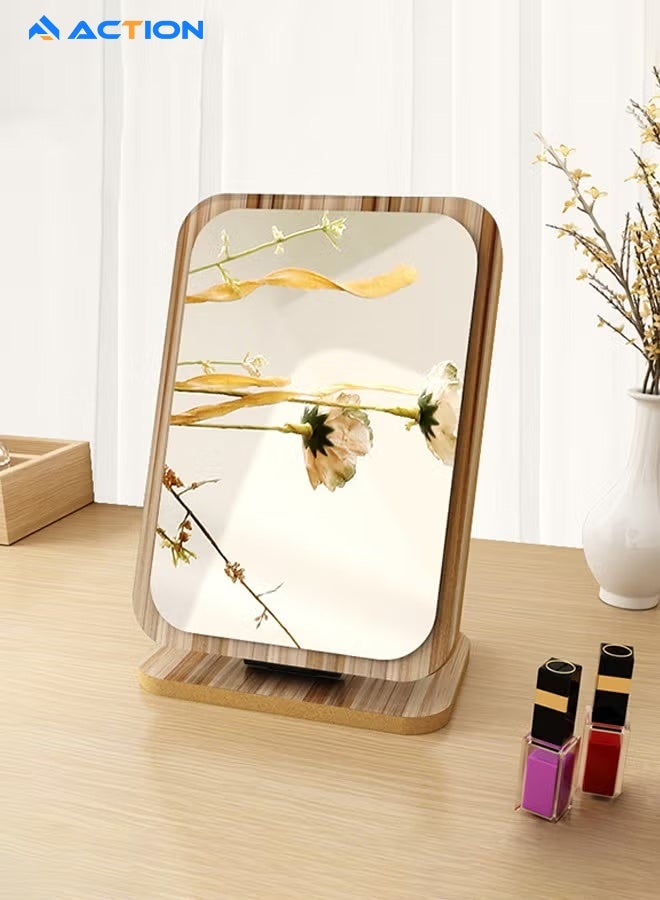 أكشن مرآة مستطيلة صغيرة للطاولة، مرآة خشبية قائمة بإطار، مرآة للمكتب، مرآة دوارة بزاوية 90 درجة للمكياج ومستحضرات التجميل - Image 4