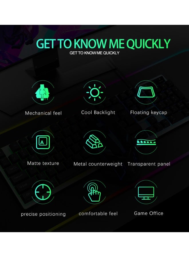 T-WOLF TF230 mechanical tactile wired keyboard and mouse set, colorful breathing light effect, front waterproof and durable, 104 key full-size layout - Image 3