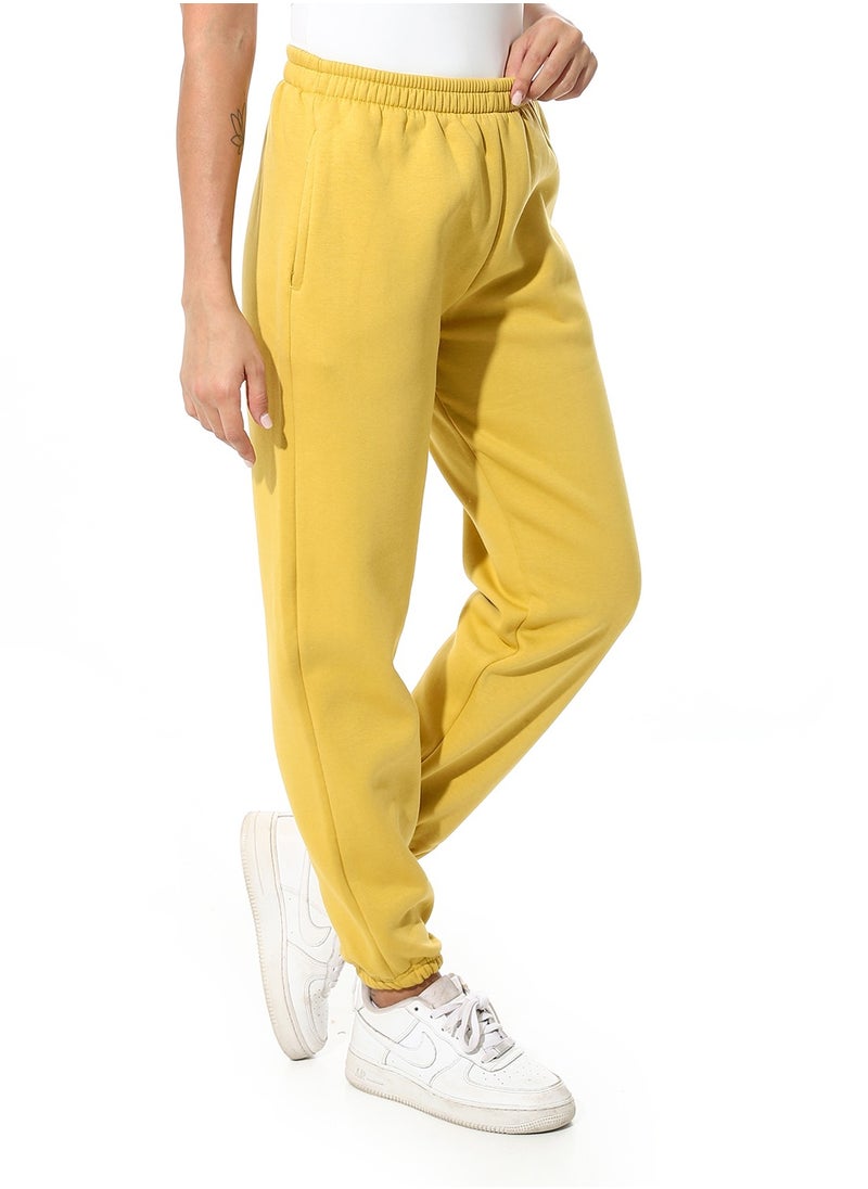 Andora - Elastic Waist Fleeced Pants_Mustard - Image 1