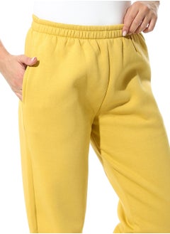 Andora Elastic Waist Fleeced Pants_Mustard  - Image 4
