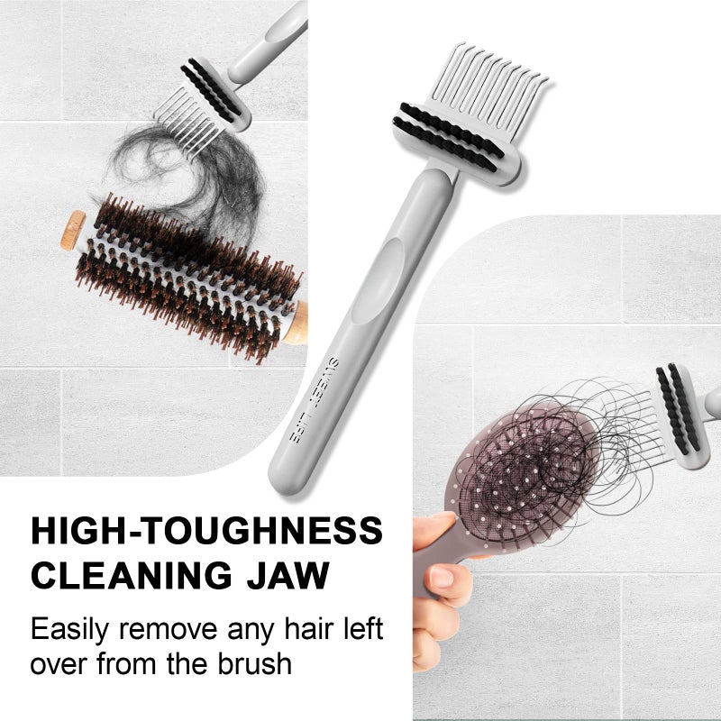 RHOS Hair Brush Cleaning Tool, 2-in-1 High-toughness Cleaning Claws and High-hardness Bristles, Suitable for Home, Hair Salon and Other Places, Ergonomic Handle, 2 Pack-Gray - Image 4