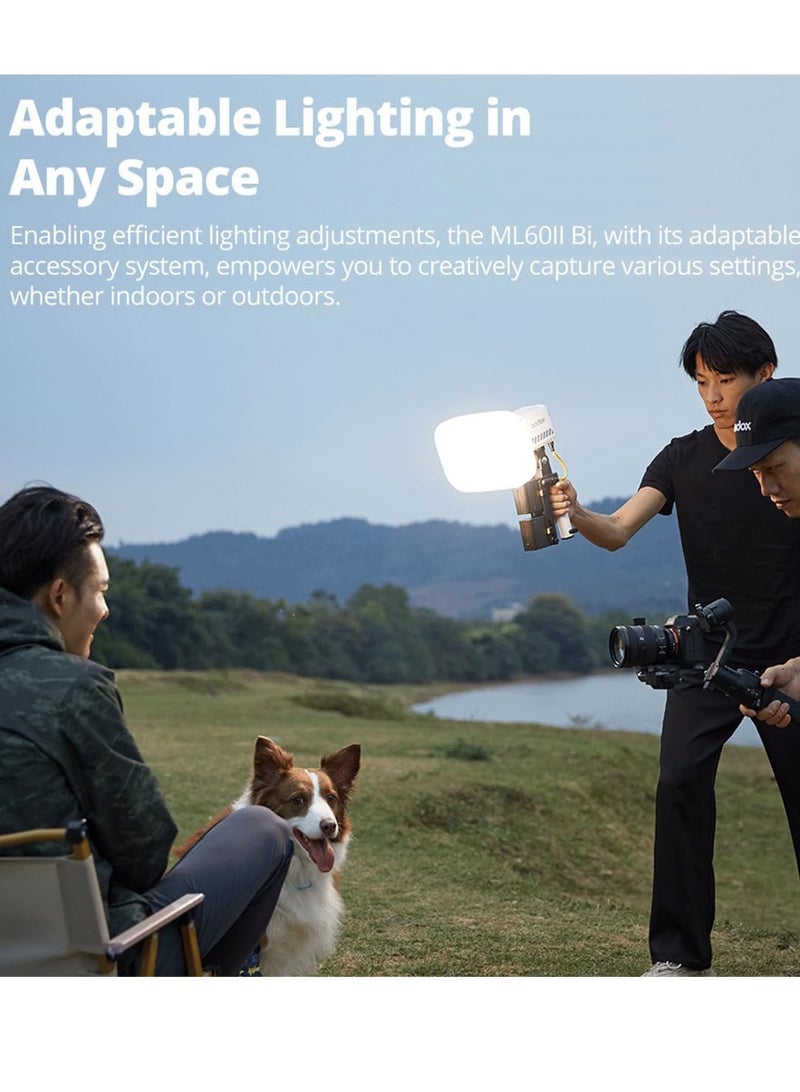 Godox ML60II-Bi Colour Handheld LED Video Light, 2800K-6500K, 22500Lux CRI 96+ TLCI 97+, 11 FX Effects, App Control, with AK-B01 Battery Base, 2 x NP970 Lithium Battery - Image 5