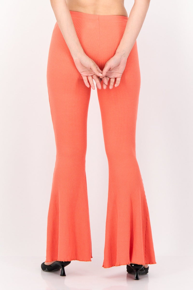 Aerie Women Regular Fit Flare Ribbed Pants, Red  - Image 2