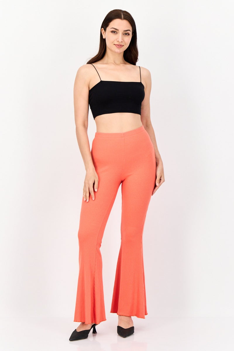 Aerie Women Regular Fit Flare Ribbed Pants, Red  - Image 3