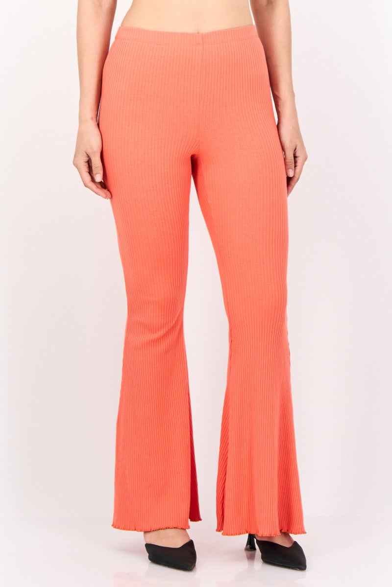 Aerie Women Regular Fit Flare Ribbed Pants, Red  - Image 1