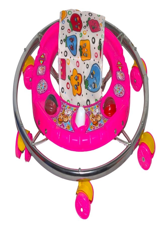 EVOSHINE Baby Walker for Kids 6-18 Months | Soft Cushion Seat | Safe & Comfy Walking Support for Boys & Girls | 360° Rotating Wheels (Pink) - Image 2