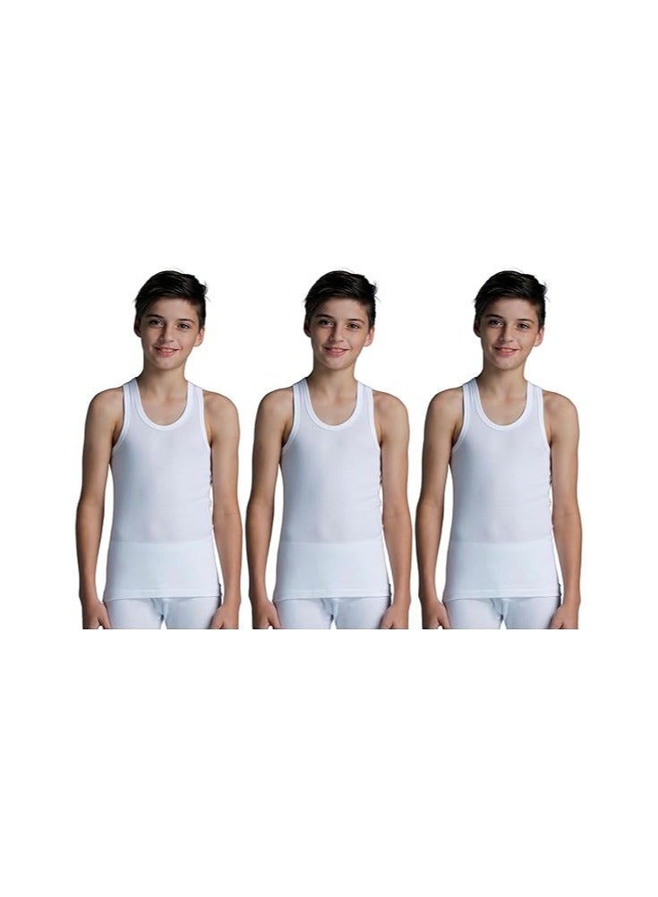Slugger Cotton Vest For Boys, White, 3 Piece Pack - Image 3