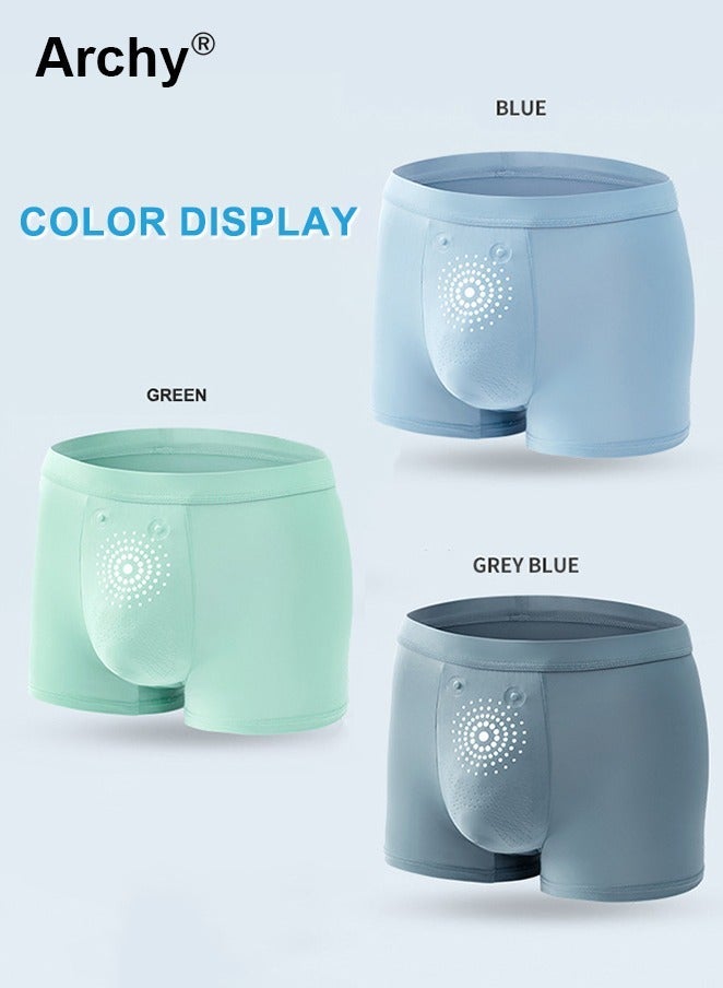 Archy 3 Pcs Boxer Briefs for Men Ice Silk modal comfort Underwear Solid Color Trunks Support Pouch Underpants Summer Graphene Ice Silk Underwear Men Mid-Waist Boxers - Image 2