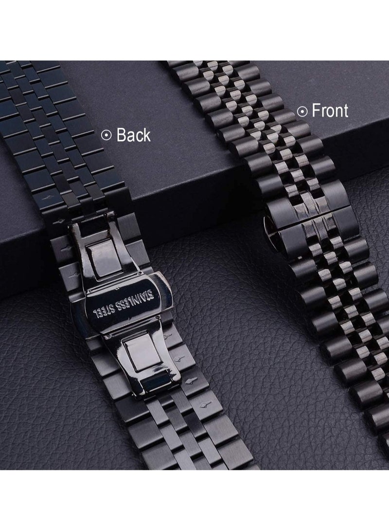 Compatible with Apple Watch Band 44mm 42mm 40mm 38mm Stainless Steel Heavy Band with Butterfly Folding Clasp Link Bracelet for iWatch Series 6/SE Series 5/4/3/2/1 Men Black 44mm/42mm - Image 4