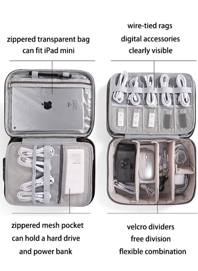 Electronic Organizer with Code Lock Travel USB Cable Accessories Bag,Waterproof for Power Bank Charging Cords Chargers Mouse Earphones Flash Drive,Grey - Image 3