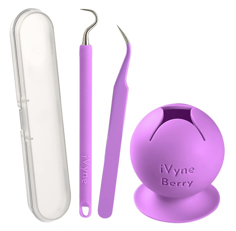 iVyne Berry and Silicone Weeding Tools  Suction Vinyl Weeder Craft Tweezer Scrap Collector Holder Storage for Cricut Silhouette Accessories  Purple