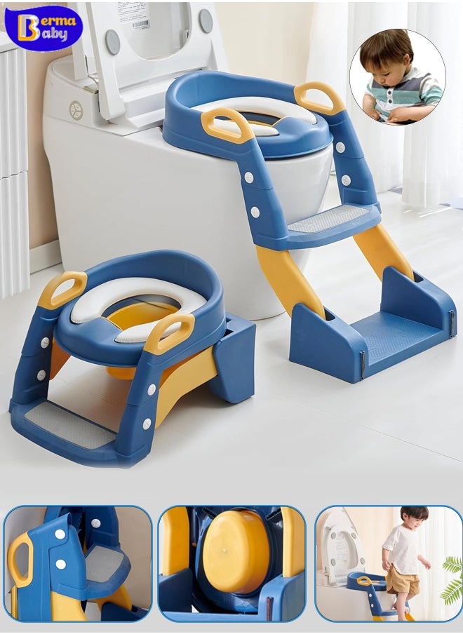 Berma Baby Baby Potty Seat, 3-in-1 Toilet Potty Training Seat, Toddlers Potty Training Toilet Seat Boys Girls, Kids Potty Training Seat Step Stool Ladder, Potty Chair with Anti-Slip Pads (Blue)  - Image 1