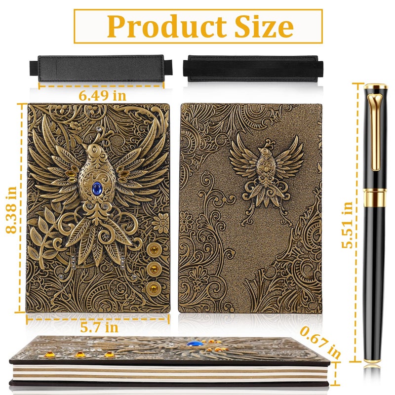 FEIDIAO Vintage Phoenix Embossed Leather Notebook Travel Journal Office Daily with Black Ballpoint Pen and Pen Sleeve Antique Handmade Hardcover Book Gift for Men and Women (A5) - Image 2