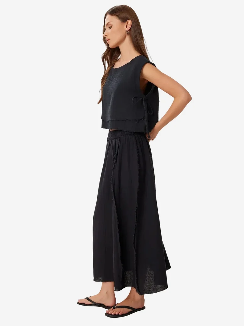 السعادة في إسطنبول ISTANBUL Cotton Sleeveless Blouse and Wide-Leg Skirt Set