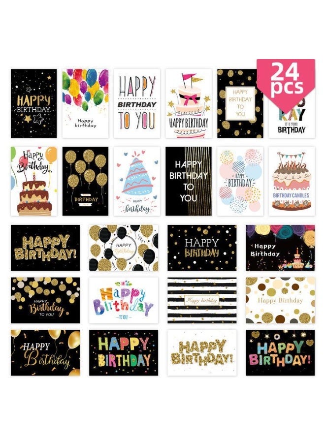 24- Piece Assorted Birthday Cards with Envelopes  Stickers – Colorful Greeting Card Set with Various Designs - Image 1