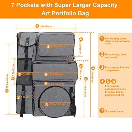 Boyistar Art Portfolio Carry Bag 20" x 26", Canvas Art Portfolio Backpack Traveling Outdoor Drawing Portfolio Case Large Capacity Artist Carrying Bag/Tote Bag for Drawing Board, Screen, Accessories - Image 4