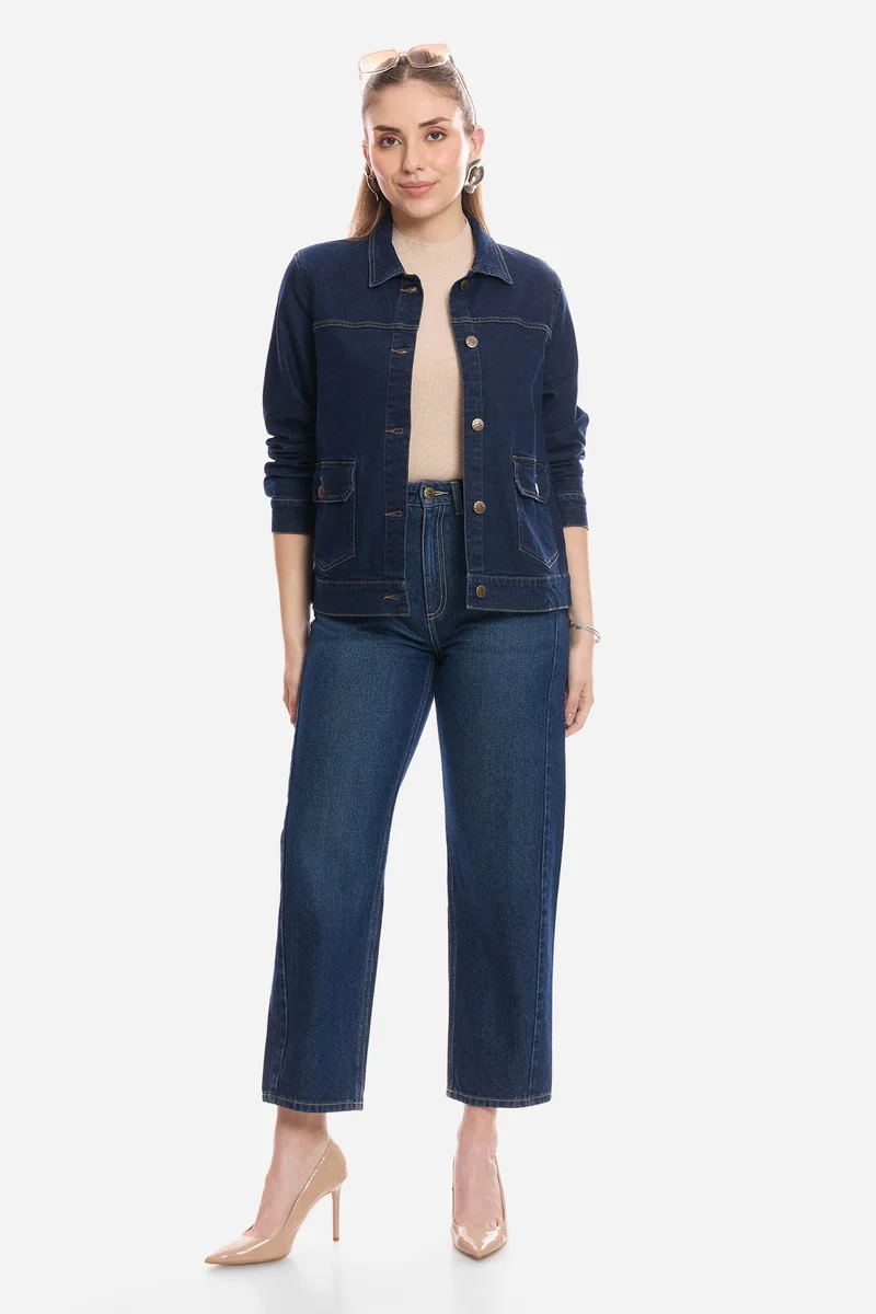فيرجيو Solid Cotton Denim Trucker Jacket for Women