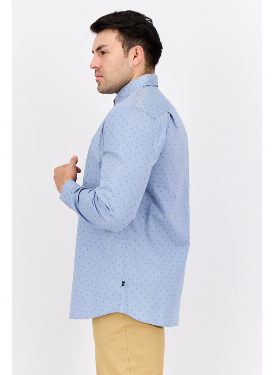 NAUTICA Men Slim Fit Allover Print Long Sleeve Casual Shirt, Light Blue  - Image 4