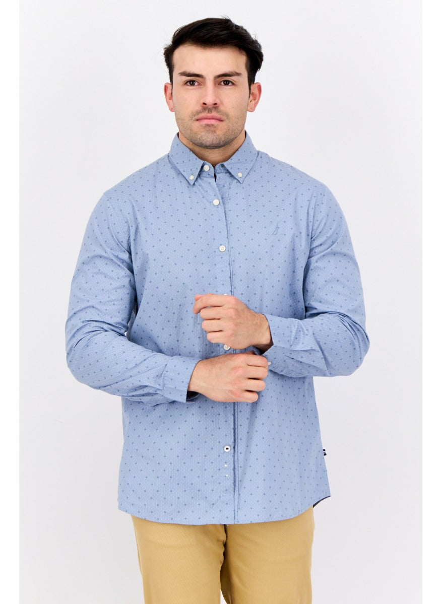 NAUTICA Men Slim Fit Allover Print Long Sleeve Casual Shirt, Light Blue  - Image 1