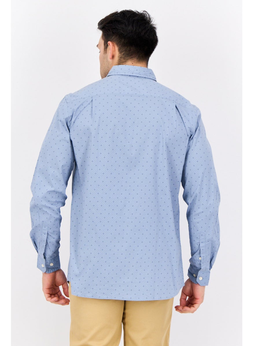 NAUTICA Men Slim Fit Allover Print Long Sleeve Casual Shirt, Light Blue  - Image 2