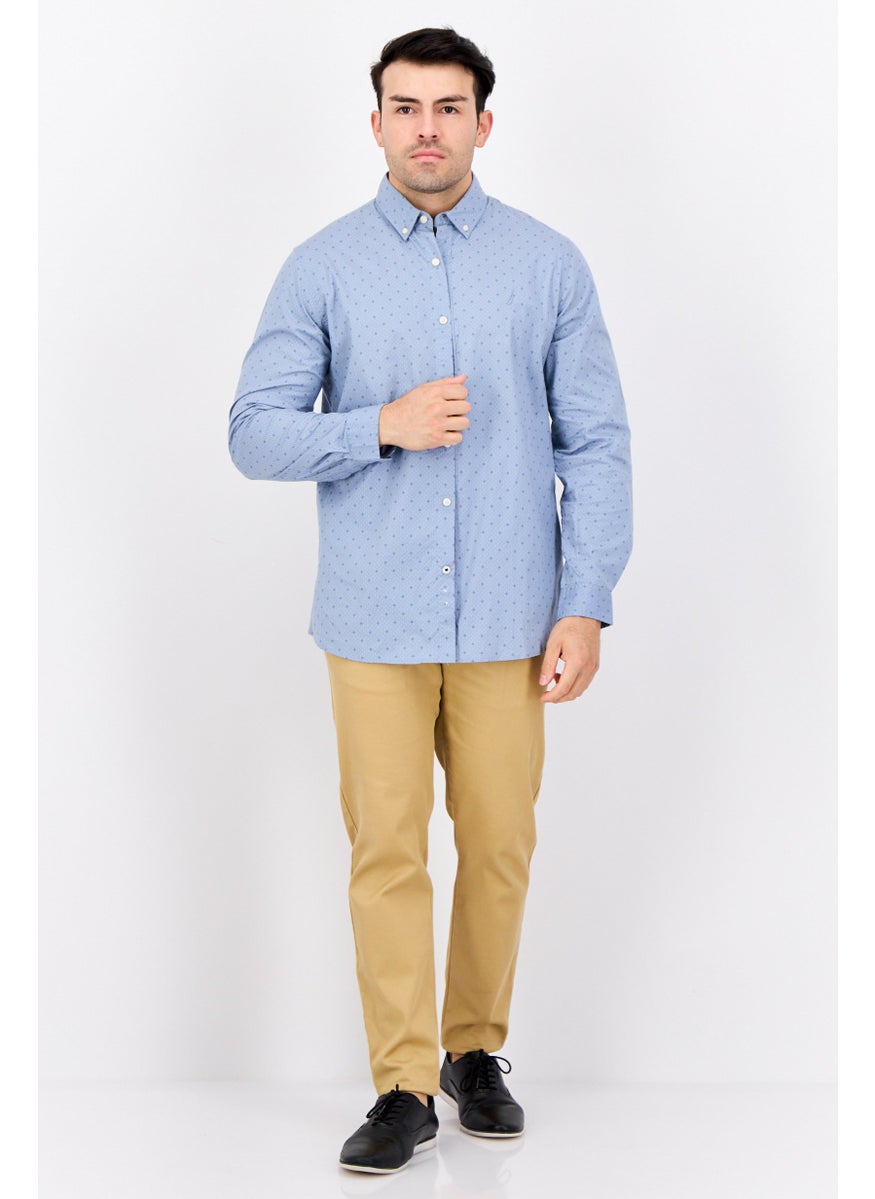 NAUTICA Men Slim Fit Allover Print Long Sleeve Casual Shirt, Light Blue  - Image 3