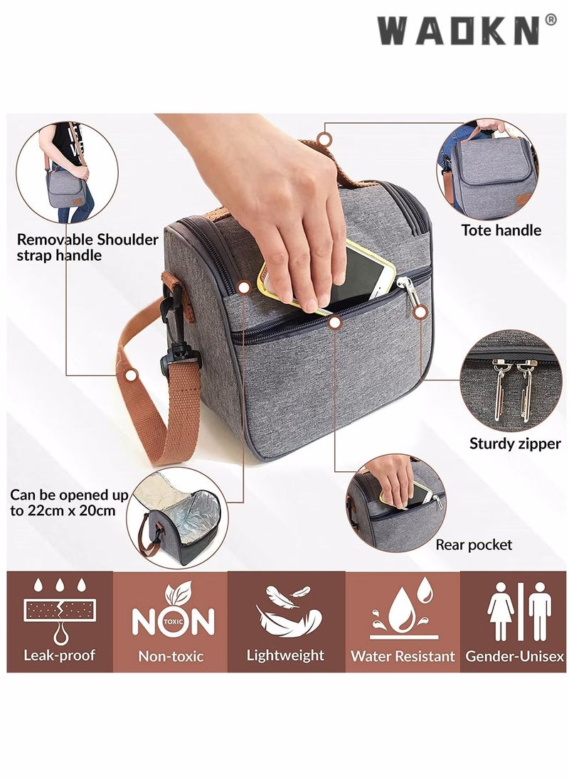 WAOKN Insulated Lunch Bag Cooler Shoulder Thermal Tote Bag Portable Indoor Outdoor Lunch Box Bag,Portable Leakproof Bento Lunch Box Bag with Detachable Should Strap for Work,School,Beach,Picnic,Camping - Image 5