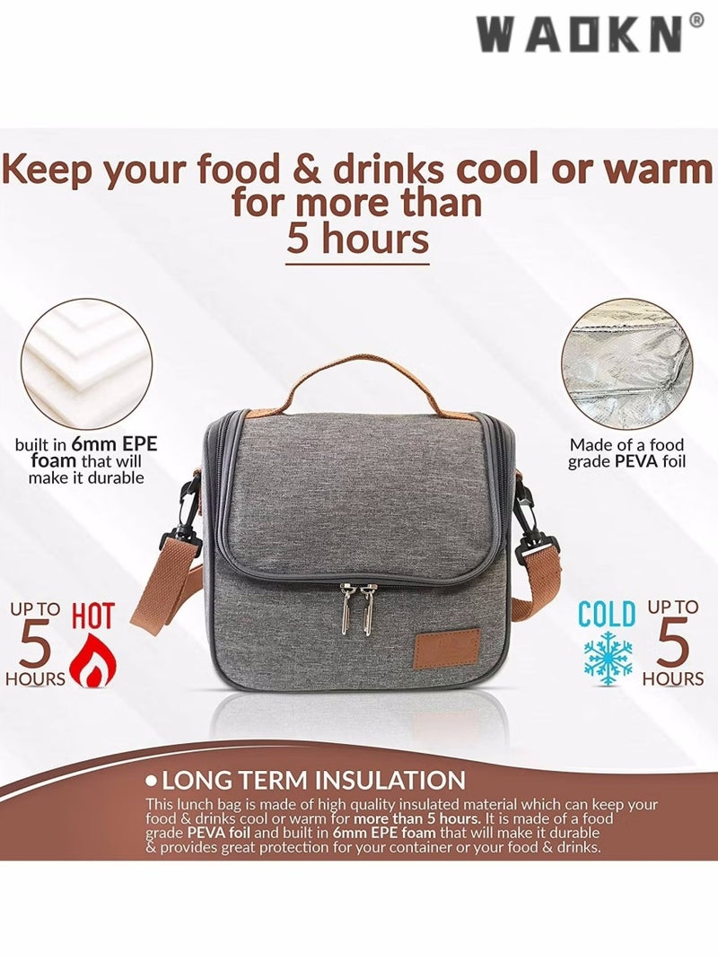 WAOKN Insulated Lunch Bag Cooler Shoulder Thermal Tote Bag Portable Indoor Outdoor Lunch Box Bag,Portable Leakproof Bento Lunch Box Bag with Detachable Should Strap for Work,School,Beach,Picnic,Camping - Image 3