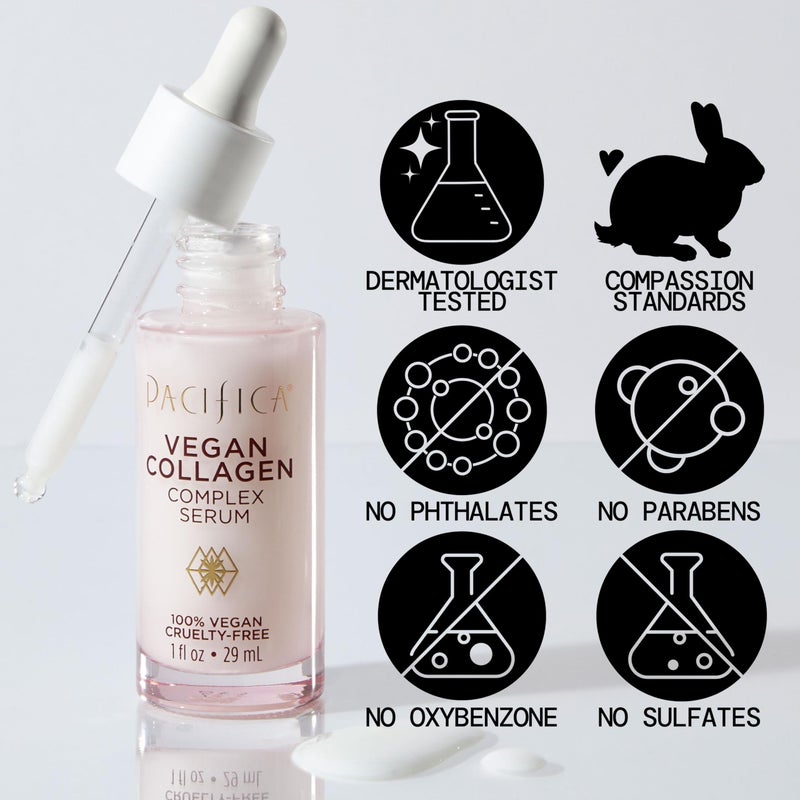 Pacifica Vegan Collagen Complex Face Serum Anti Aging Hydrating Serum w/Hyaluronic Acid for Plumping & Firming Collagen Boosting Facial Serum for Fine Lines & Wrinkles Clean Dermatologist Tested - Image 2