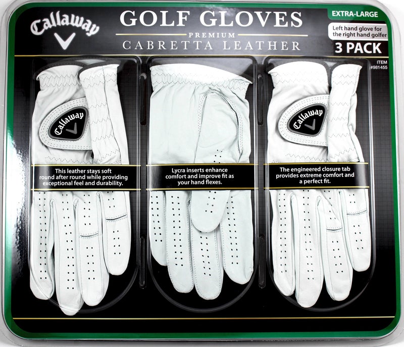 Callaway Golf Gloves 3 Pack Left Hand for Right Handed Golfer Extra Large - Image 1