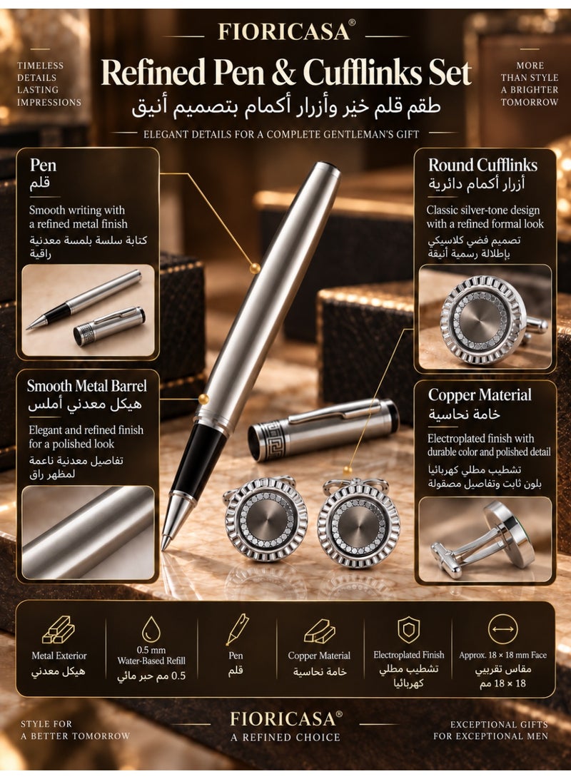 فوريكاسا طقم هدايا رجالي فاخر من FIORICASA مع ساعة وقلم وأزرار أكمام وعلبة هدايا فاخرة وحقيبة هدايا وبطاقة تهنئة - Image 5