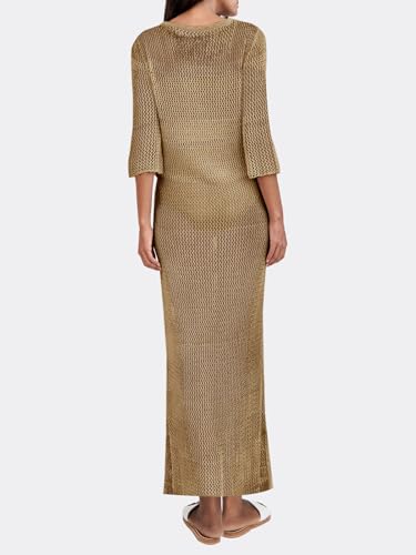 LANNEW Womens Crochet Swimsuit Cover Up Half Sleeve Bathing Suit Swimwear Coverups Long Beach Dresses Khaki - Image 2