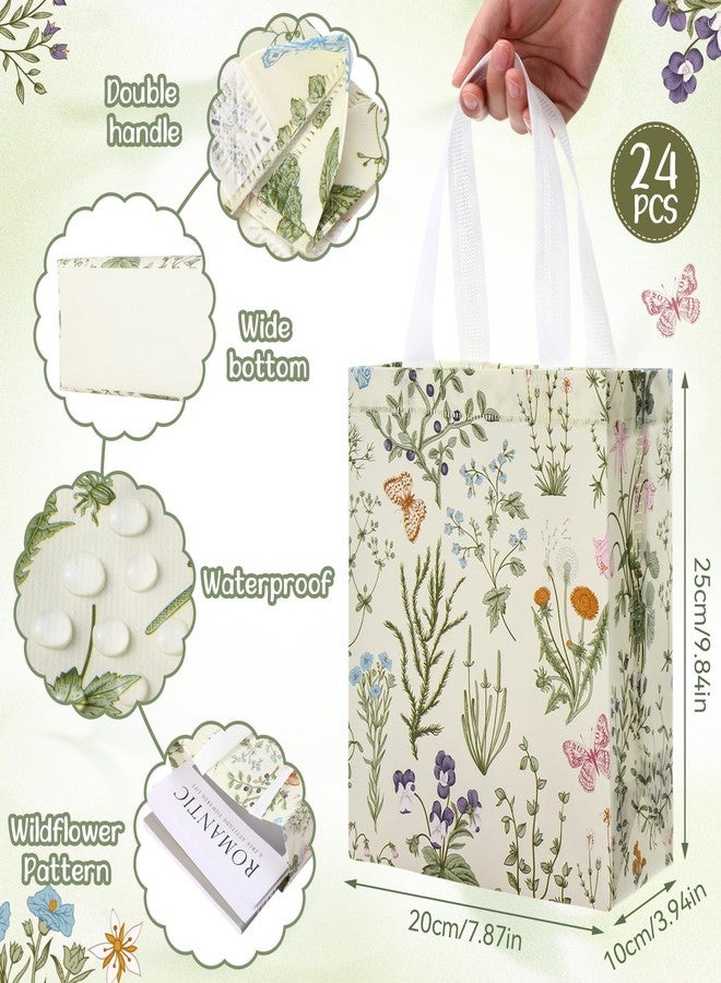 Supervitae 24 Pack Wildflower Theme Gift Bags Medium Goodie Floral Party Favor Bags Vintage Reusable Totes Non Woven Totes for Wedding Birthday Baby Shower Family Holiday Travel(9.8" x 7.9" x 3.9") - Image 2