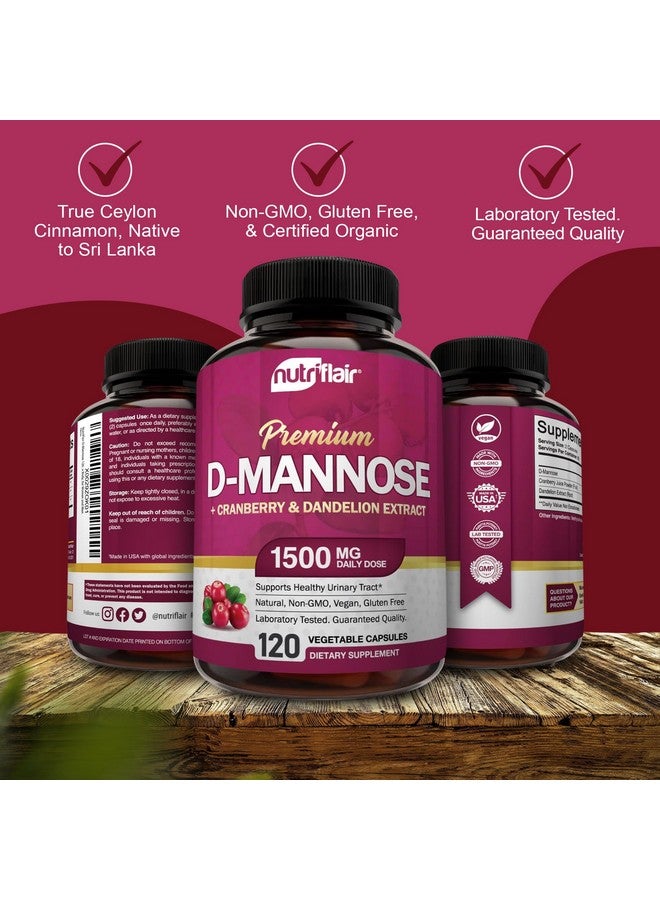 NutriFlair NutriFlair D-Mannose 1500mg, 120 Capsules - with Cranberry and Dandelion Extract - Natural Urinary Tract Health UTI Support - Best D Mannose Powder - Flush Impurities, Detox Body, for Women and Men  - Image 5