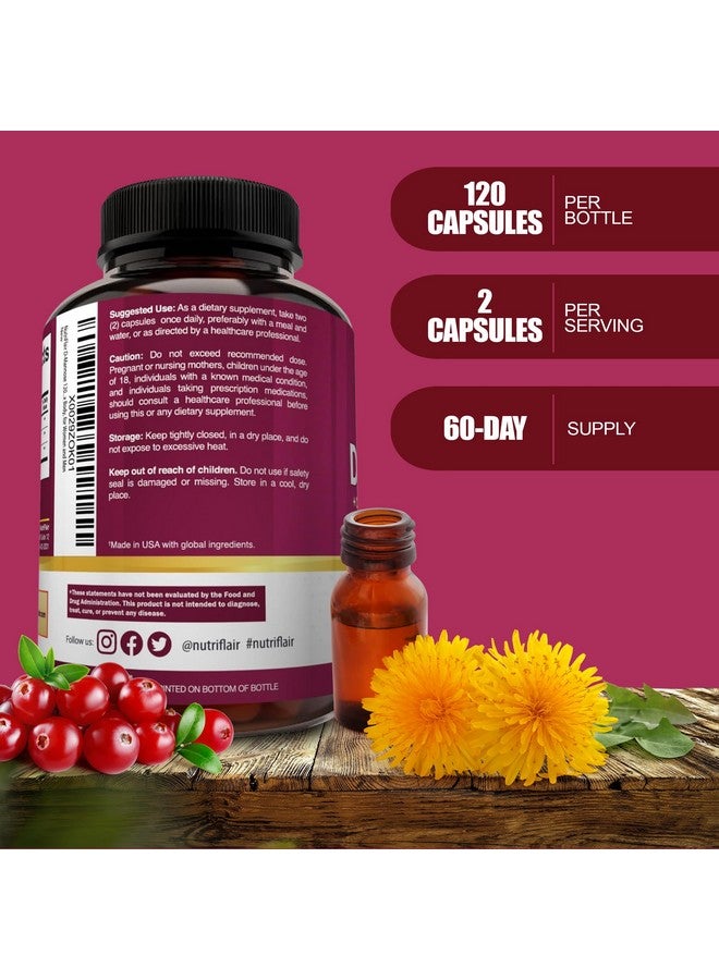 NutriFlair NutriFlair D-Mannose 1500mg, 120 Capsules - with Cranberry and Dandelion Extract - Natural Urinary Tract Health UTI Support - Best D Mannose Powder - Flush Impurities, Detox Body, for Women and Men  - Image 2