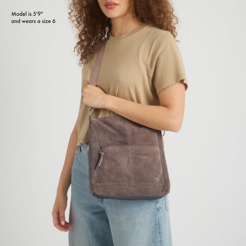 The Sak Lucia Crossbody Bag in Leather, Convertible Purse with Adjustable Strap, Mushroom Suede - Image 2