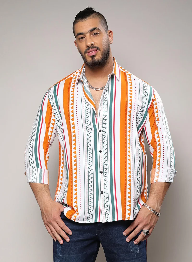 Instafab Plus Instafab Plus Men's Multicolour Geometrical Print Shirt For Casual Wear | Spread Collar | Long Sleeve | Button Closure | Heavy Rayon Shirts Crafted With Comfort Fit For Everyday Wear