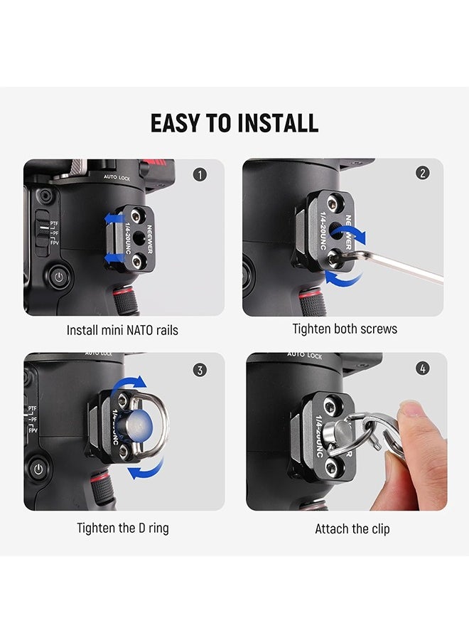 نيوير حزام رقبة Neewer RS4 RS3 مع قضيبين NATO وحلقات D مقاس 1/4 بوصة لمثبت DJI RS4 RS4 Pro RS3 Pro RS2 RSC2 Ronin SC Gimbal، حزام كتف قابل للتعديل لتقليل الوزن بطول 5.9 قدم/180 سم، GA019  - Image 3