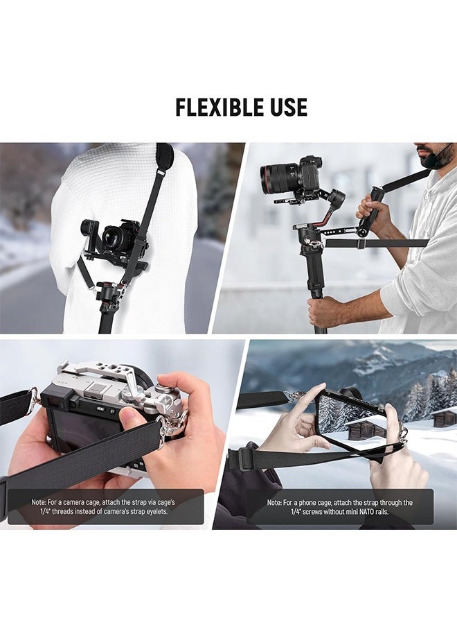 Neewer RS4 RS3 Neck Strap with Two NATO Rails & 1/4" D Rings for DJI RS4 RS4 Pro RS3 Pro RS2 RSC2 Ronin SC Gimbal Stabilizer, 5.9ft/180cm Length Adjustable Weight Reducing Shoulder Strap, GA019