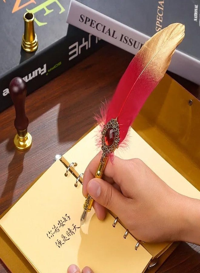 KIRA Feather Quill Pen, Calligraphy Dip Pen, Retro Pen and Ink Set,Gift Writing Stamp Set With Pen Holder, Ink, Wax Seal, Stamp, Ink Bottle Gift Box 5 Nibs Gift Writing Drawing Practicing Calligraphy - Image 2