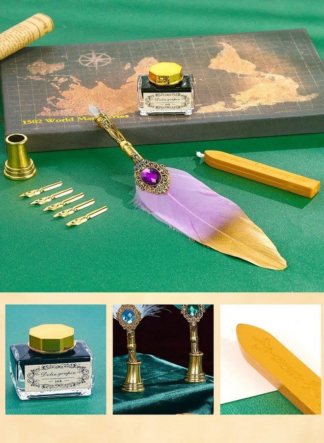 KIRA Feather Quill Pen, Calligraphy Dip Pen, Retro Pen and Ink Set,Gift Writing Stamp Set With Pen Holder, Ink, Wax Seal, Stamp, Ink Bottle Gift Box 5 Nibs Gift Writing Drawing Practicing Calligraphy - Image 3