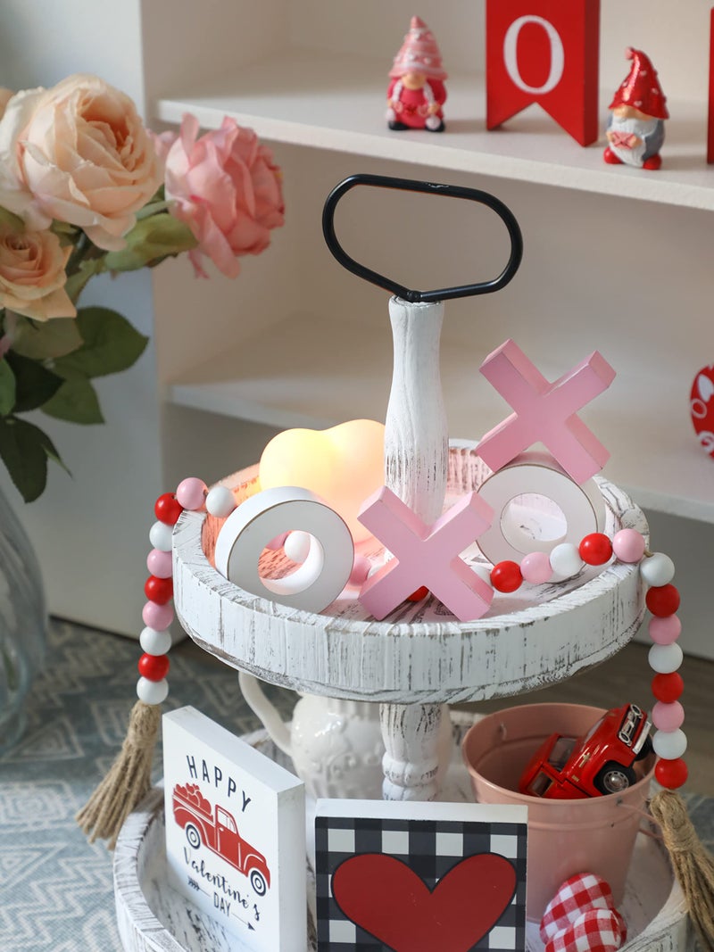 WODOHOLO XOXO Valentine's Day Tiered Tray Decor XOXO Wooden Sign Romantic Table Centerpiece Valentine's Day Tabletop Décor for Home Wedding Party - Image 5