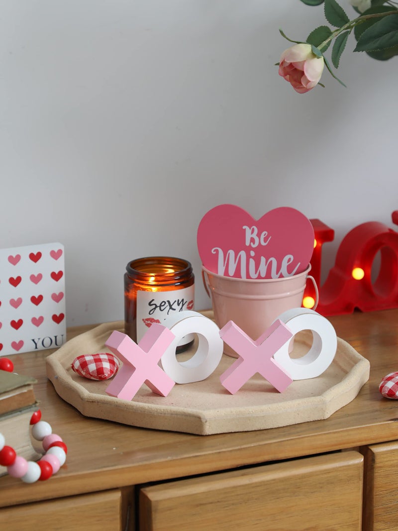WODOHOLO XOXO Valentine's Day Tiered Tray Decor XOXO Wooden Sign Romantic Table Centerpiece Valentine's Day Tabletop Décor for Home Wedding Party - Image 2