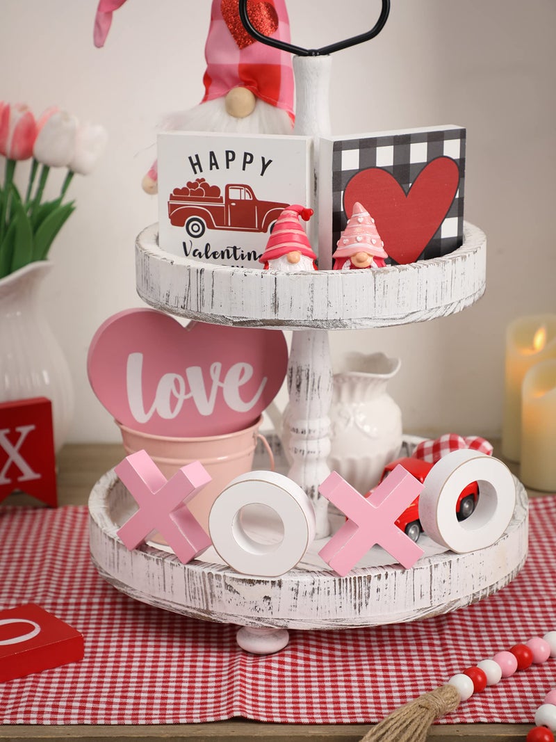 WODOHOLO XOXO Valentine's Day Tiered Tray Decor XOXO Wooden Sign Romantic Table Centerpiece Valentine's Day Tabletop Décor for Home Wedding Party - Image 4