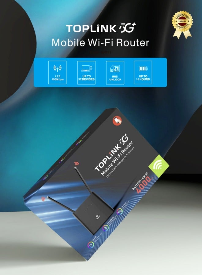 TOPLINK موجه واي فاي متنقل TOPLINK HW303 4G بسرعة 300 ميجابت في الثانية مع بطارية 4000 مللي أمبير ، LTE Cat4 ، يتصل حتى 32 مستخدمًا - Image 2