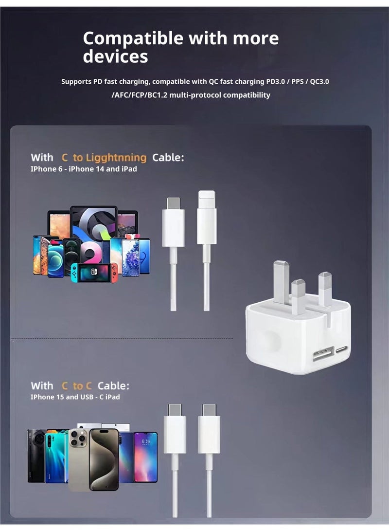 20W PD Fast Charger with 1M USB-C to Lightning Cable, Multi-protocol Charging Adapter for iPhone17/16/15/14/13, iPad, USB-C Devices, Global Voltage and 5 Layers of Security Protection - Image 3