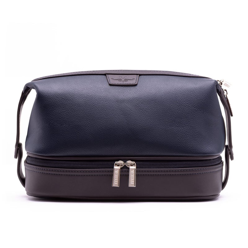 Vetelli Vetell Leo Large Leather Men'S Travel Toiletry And Shaving Case Bag With Upper And Lower Zippered Compartments  3 Interior Loops And Carrying Handles - Image 3