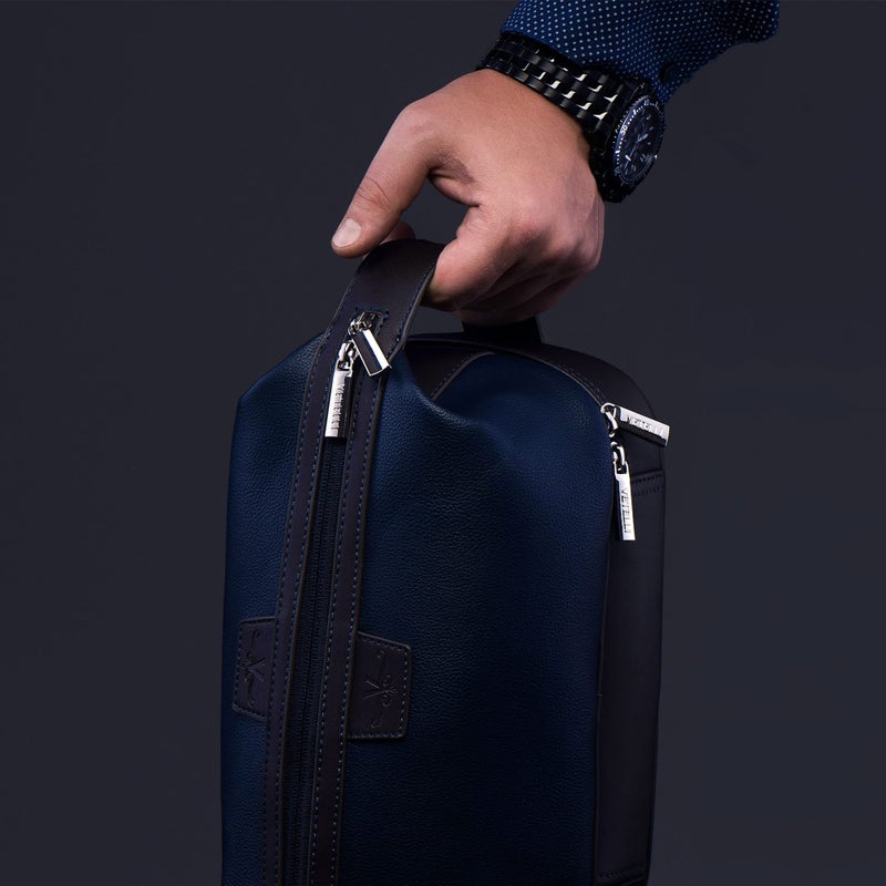 Vetelli Vetell Leo Large Leather Men'S Travel Toiletry And Shaving Case Bag With Upper And Lower Zippered Compartments  3 Interior Loops And Carrying Handles - Image 5