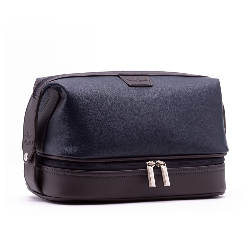 Vetelli Vetell Leo Large Leather Men'S Travel Toiletry And Shaving Case Bag With Upper And Lower Zippered Compartments  3 Interior Loops And Carrying Handles - Image 1