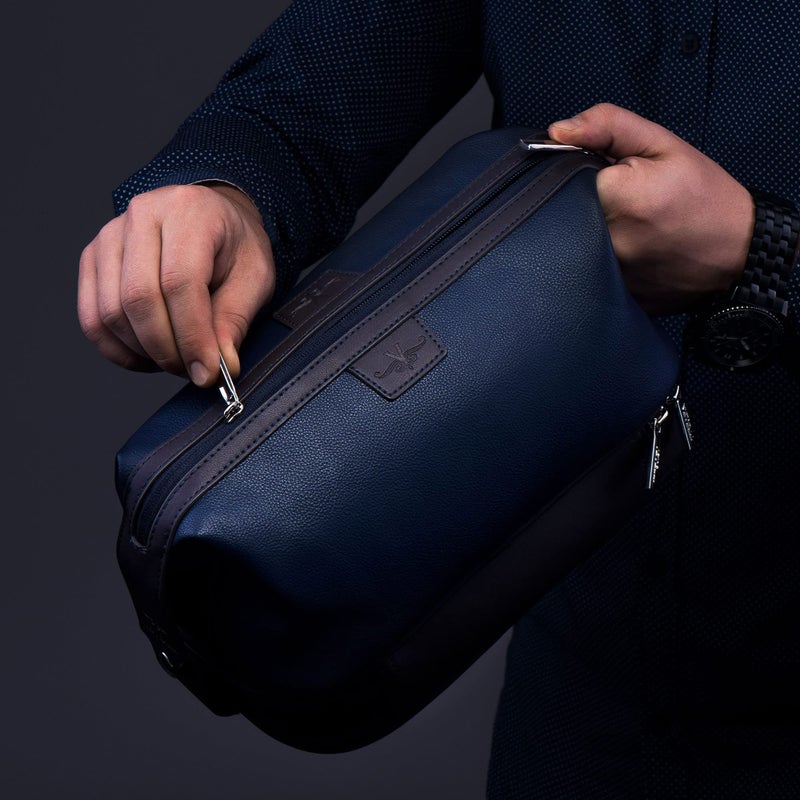 Vetelli Vetell Leo Large Leather Men'S Travel Toiletry And Shaving Case Bag With Upper And Lower Zippered Compartments  3 Interior Loops And Carrying Handles - Image 4